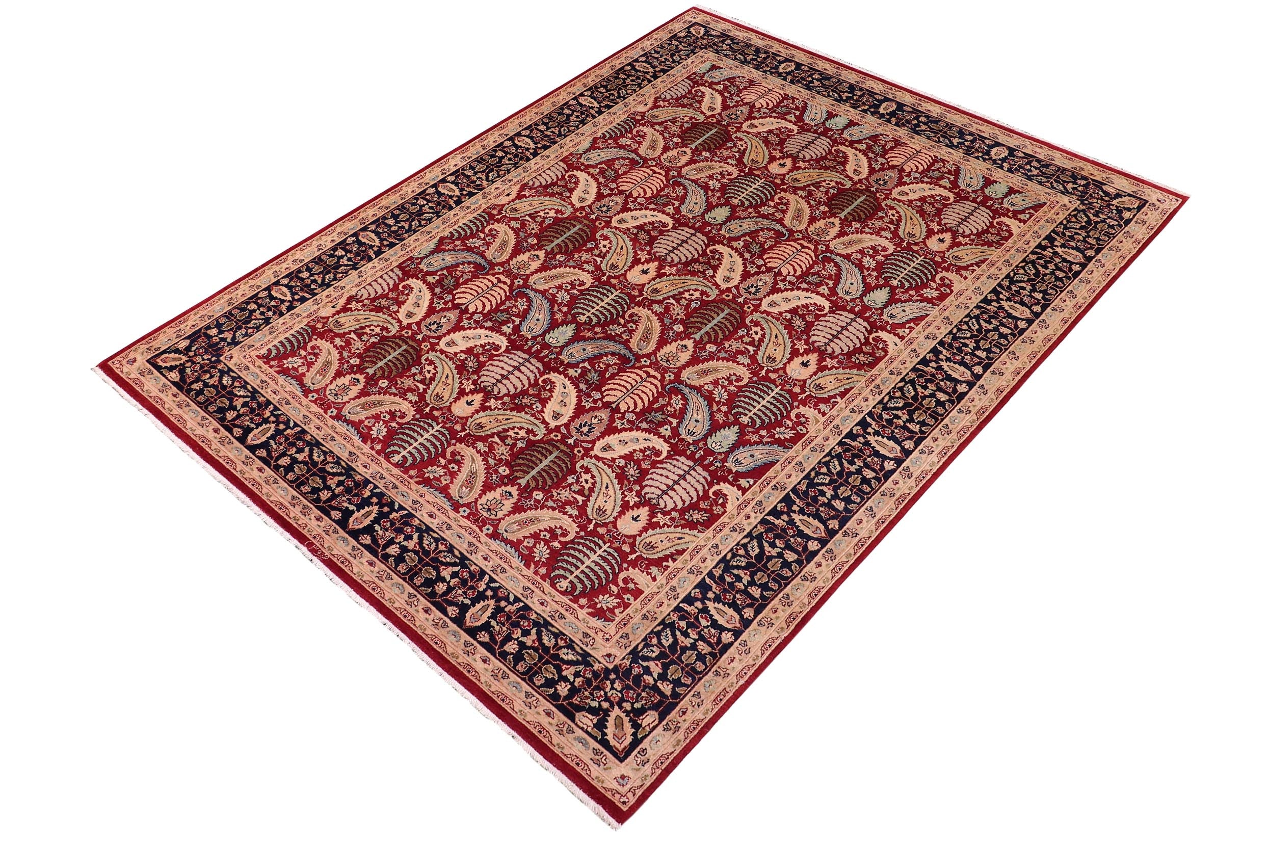 handmade Transitional Agra Red Blue Hand Knotted RECTANGLE 100% WOOL area rug 6x9