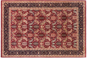 6x9 hand knotted Vegetable Dyed wool rug in red and blue - Agra Kirby