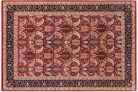 handmade Transitional Agra Red Blue Hand Knotted RECTANGLE 100% WOOL area rug 6x9