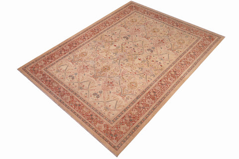 handmade Transitional Mujahid Tan Red Hand Knotted RECTANGLE 100% WOOL area rug 6x9