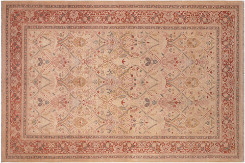 handmade Transitional Mujahid Tan Red Hand Knotted RECTANGLE 100% WOOL area rug 6x9
