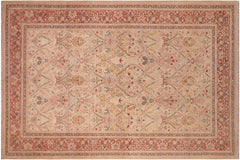 handmade Transitional Mujahid Tan Red Hand Knotted RECTANGLE 100% WOOL area rug 6x9