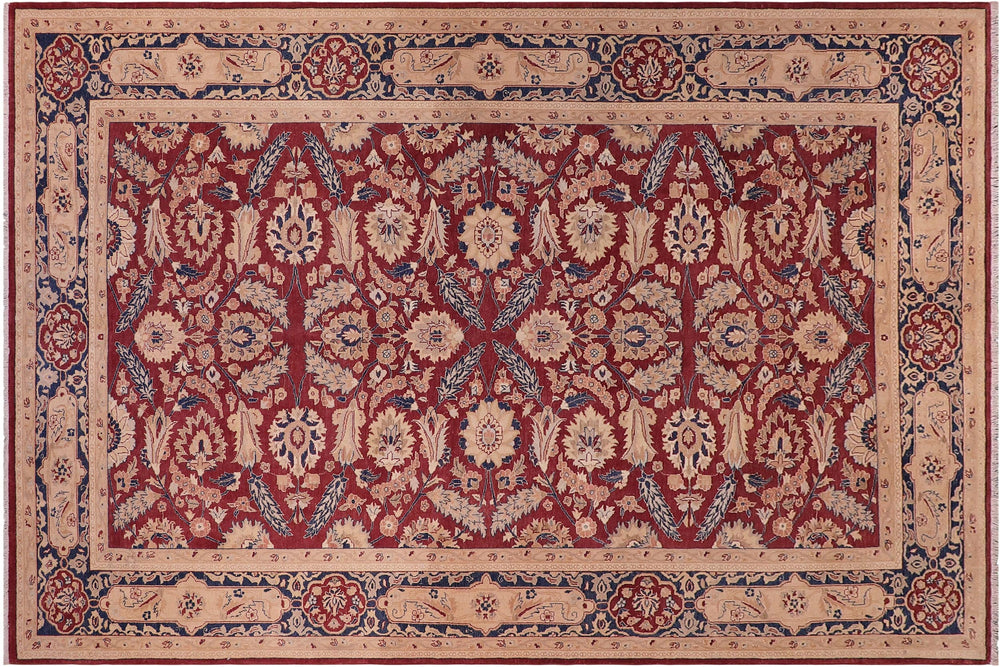 handmade Traditional Lahore Drk. Red Blue Hand Knotted RECTANGLE 100% WOOL area rug 6' x 9'