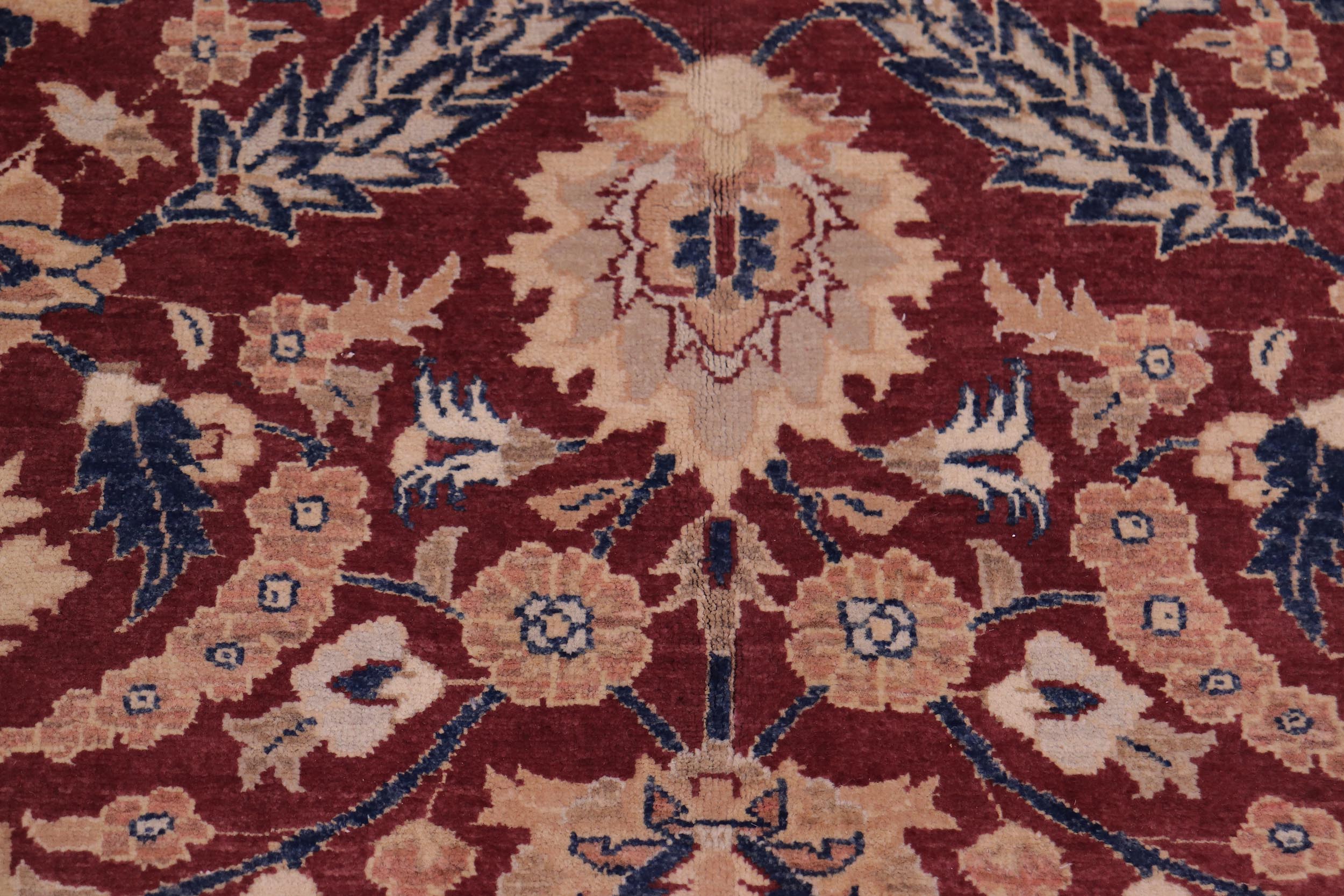 handmade Traditional Lahore Drk. Red Blue Hand Knotted RECTANGLE 100% WOOL area rug 6' x 9'