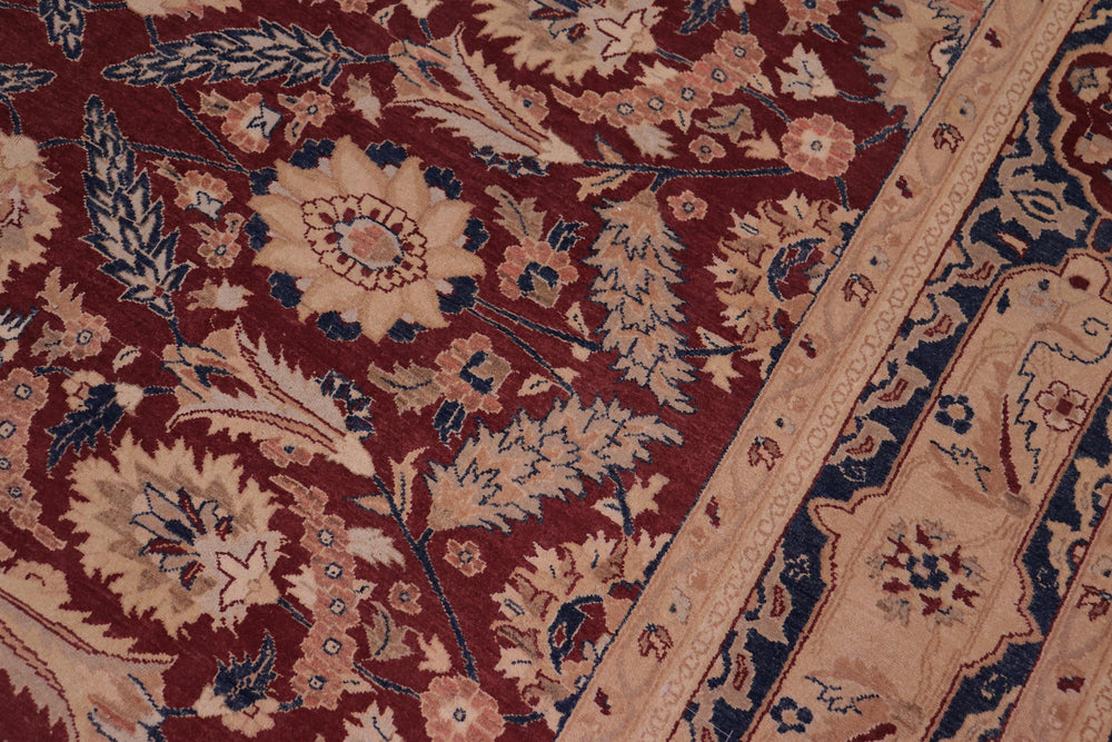 handmade Traditional Lahore Drk. Red Blue Hand Knotted RECTANGLE 100% WOOL area rug 6' x 9'