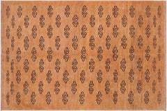 handmade Modern Kafkaz Tan Blue Hand Knotted RECTANGLE 100% WOOL area rug 7' x 8'