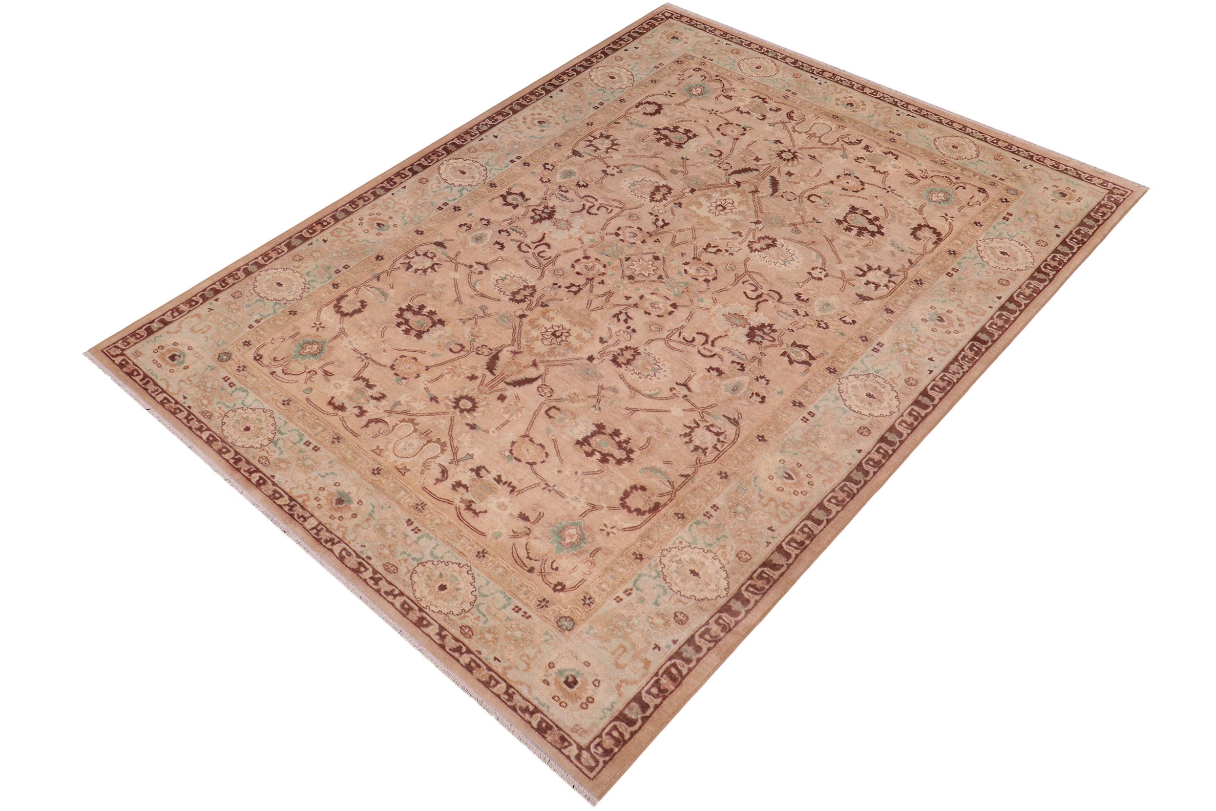 handmade Traditional Kafkaz Tan Lt. Green Hand Knotted RECTANGLE 100% WOOL area rug 6x9