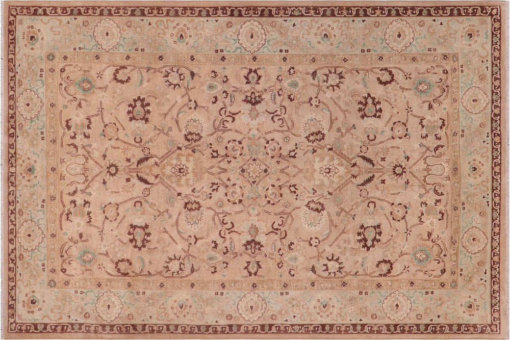 handmade Traditional Kafkaz Tan Lt. Green Hand Knotted RECTANGLE 100% WOOL area rug 6x9