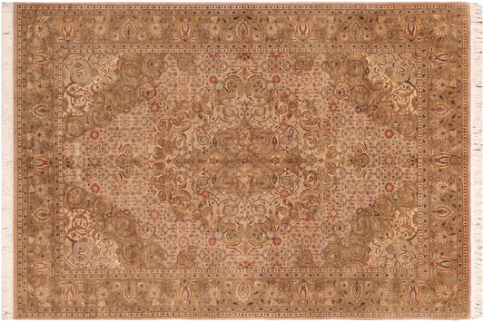 handmade Traditional Farahan Taupe Green Hand Knotted RECTANGLE 100% WOOL area rug 6x9