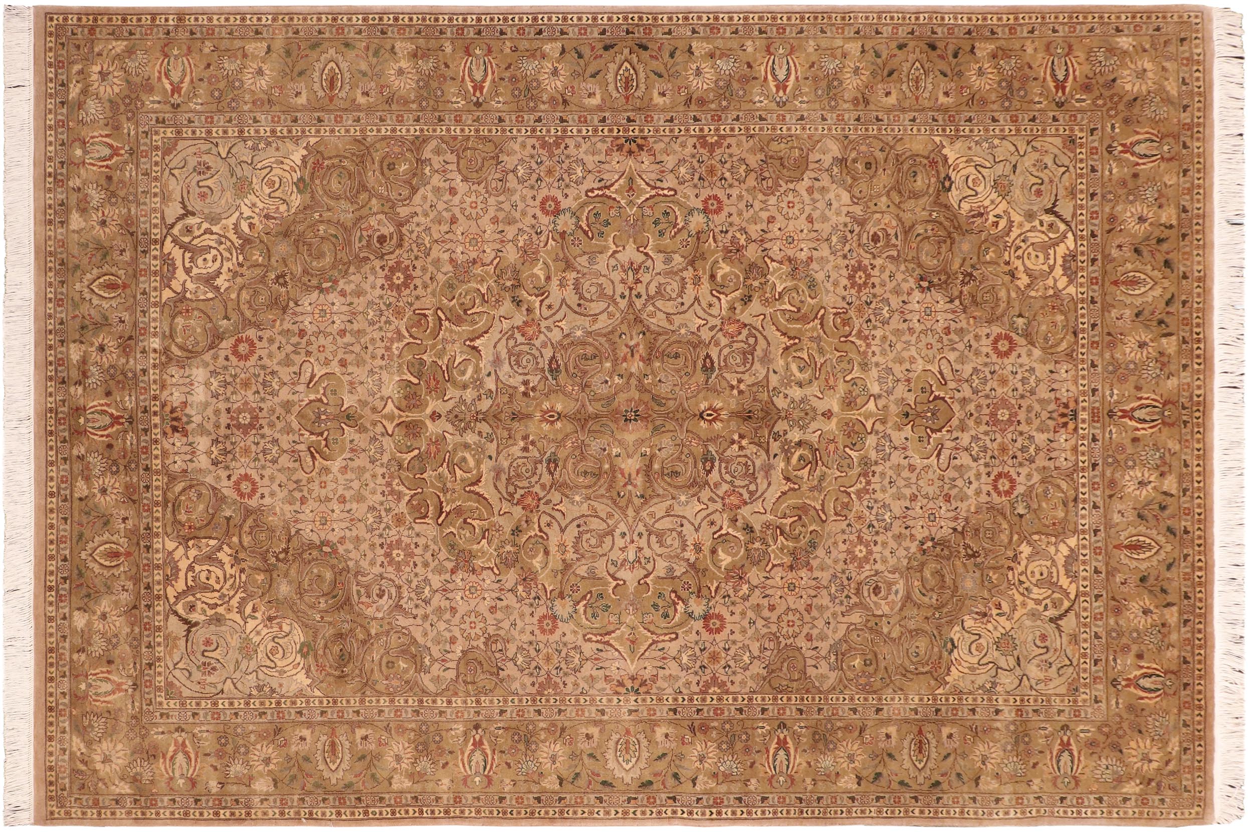 handmade Traditional Farahan Taupe Green Hand Knotted RECTANGLE 100% WOOL area rug 6x9