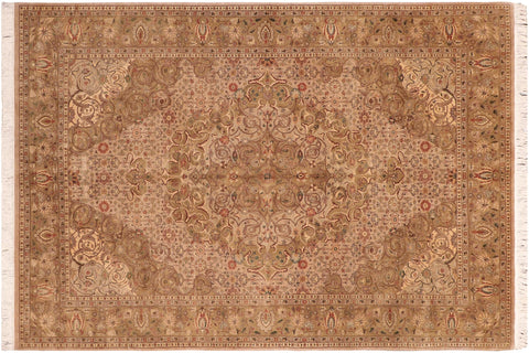 handmade Traditional Farahan Taupe Green Hand Knotted RECTANGLE 100% WOOL area rug 6x9