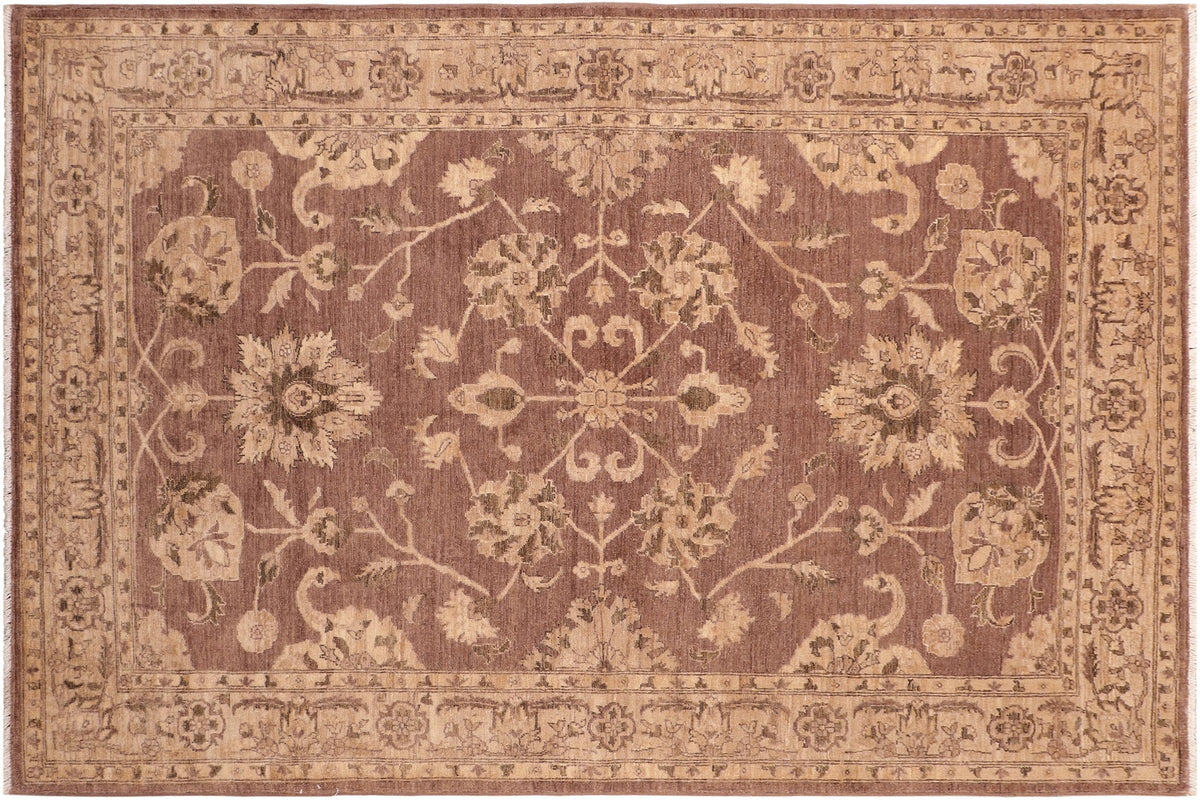 6x9 hand knotted Ziegler wool rug in brown and tan - Bohemian Ziegler Carley