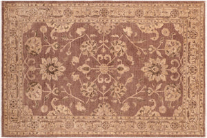 6x9 hand knotted Ziegler wool rug in brown and tan - Bohemian Ziegler Carley