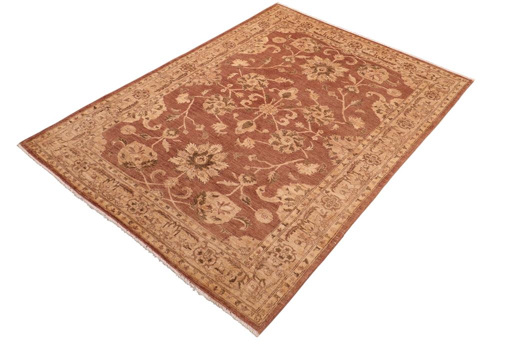 handmade Traditional Lahore Brown Tan Hand Knotted RECTANGLE 100% WOOL area rug 6 x 9