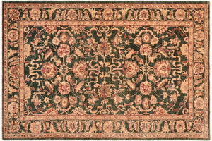 6x9 hand knotted Ziegler wool rug in green and rust - Classic Ziegler Ammie