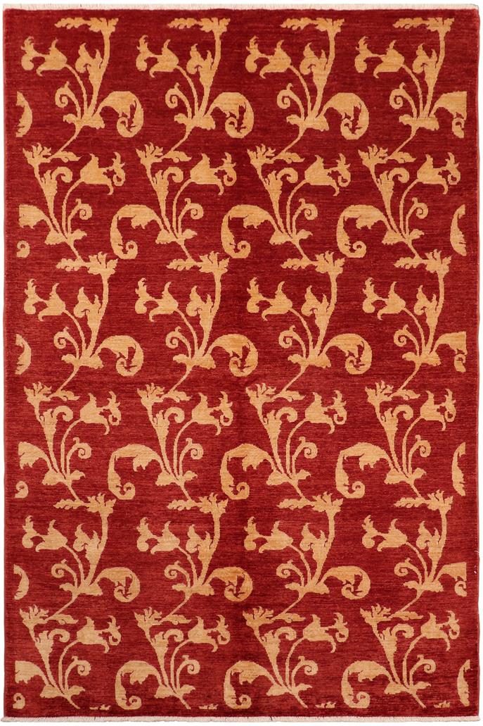 handmade Transitional Kafkaz Red Gold Hand Knotted RECTANGLE 100% WOOL area rug 6 x 9