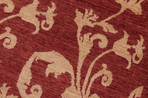 handmade Modern Kafkaz Red Gold Hand Knotted RECTANGLE 100% WOOL area rug 6' x 9'