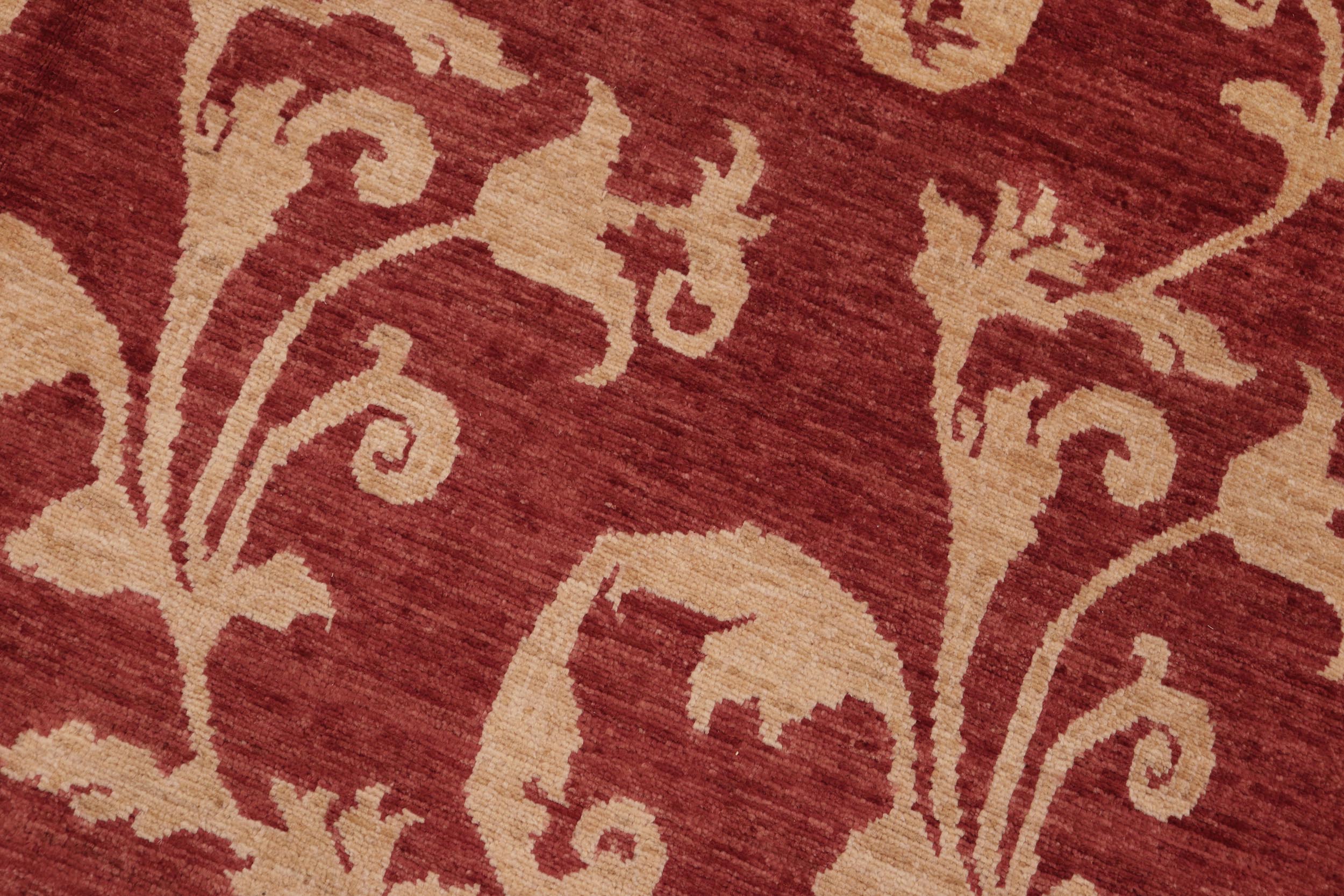 handmade Modern Kafkaz Red Gold Hand Knotted RECTANGLE 100% WOOL area rug 6' x 9'
