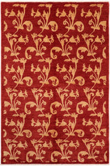 handmade Transitional Kafkaz Red Gold Hand Knotted RECTANGLE 100% WOOL area rug 6 x 9