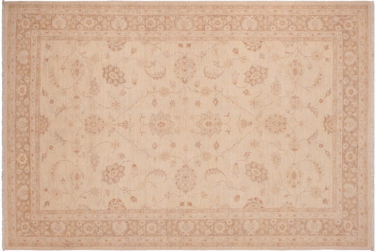 6x9 hand knotted Ziegler wool rug in tan and brown - Chic Ziegler Tiny