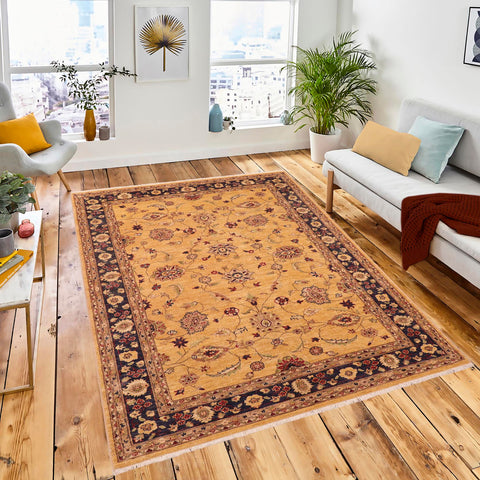 handmade Traditional Kafkaz Gold Blue Hand Knotted RECTANGLE 100% WOOL area rug 6x9