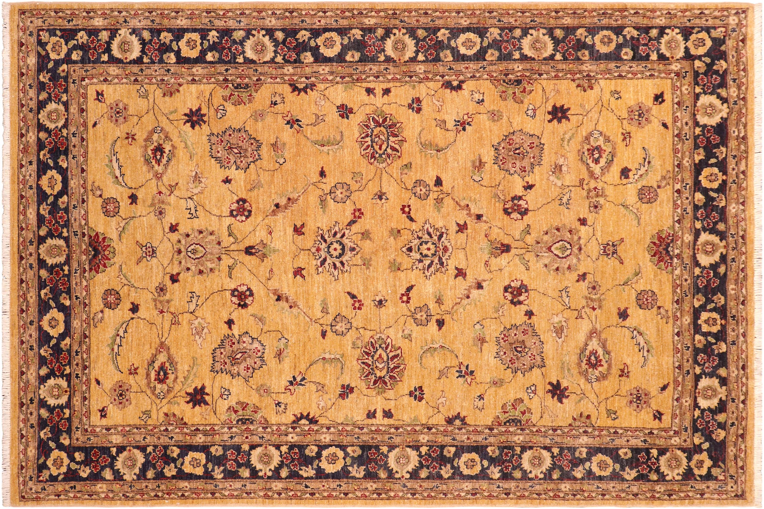 handmade Traditional Kafkaz Gold Blue Hand Knotted RECTANGLE 100% WOOL area rug 6x9