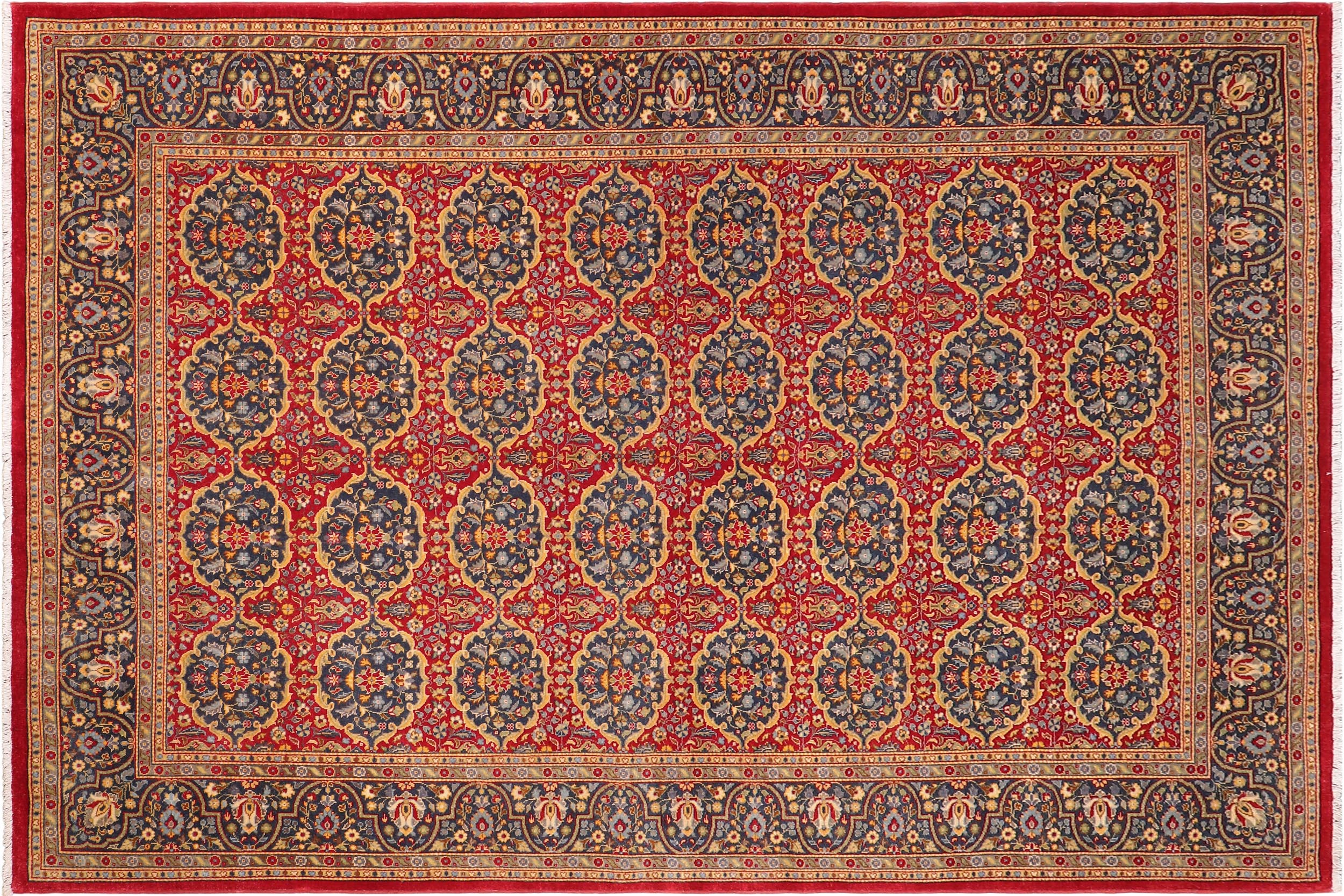 handmade Transitional  Red Blue Hand Knotted RECTANGLE 100% WOOL area rug 6' x 9'