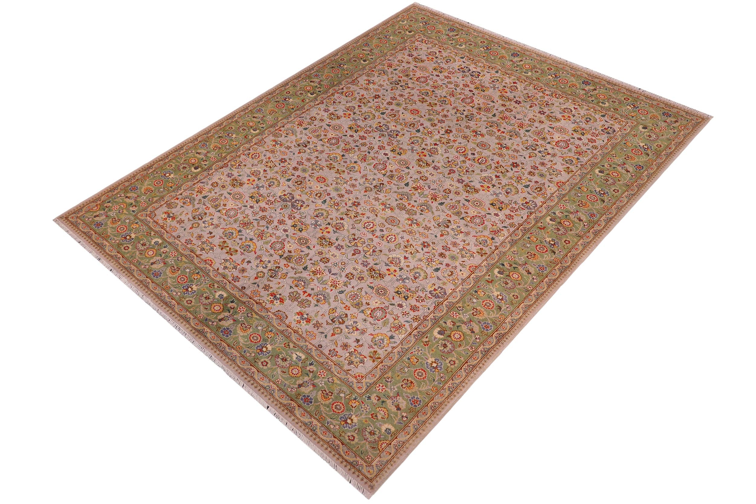 handmade Transitional  Gray Lt. Green Hand Knotted RECTANGLE 100% WOOL area rug 6' x 9'