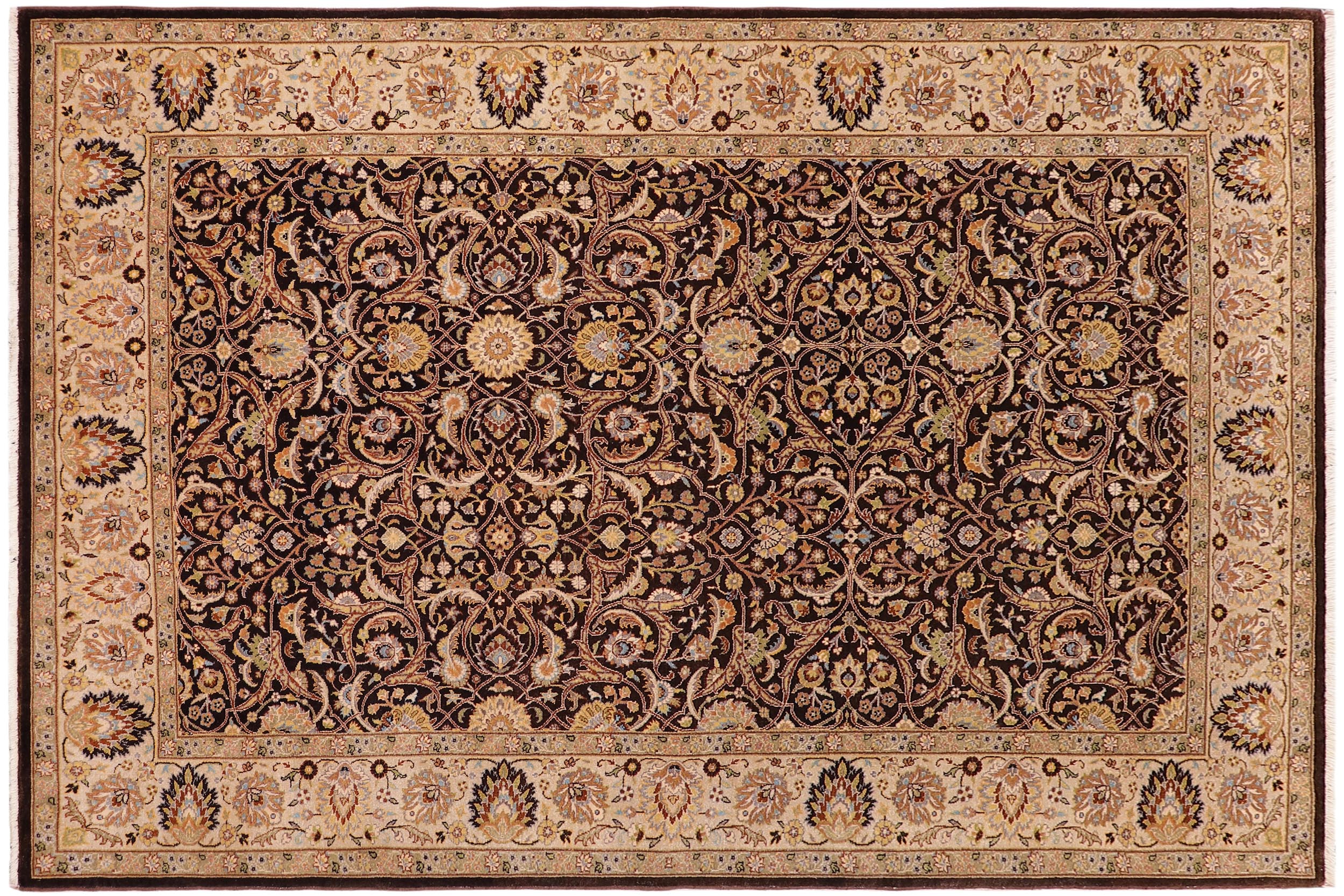 handmade Traditional Design Brown Tan Hand Knotted RECTANGLE 100% WOOL area rug 6' x 9'
