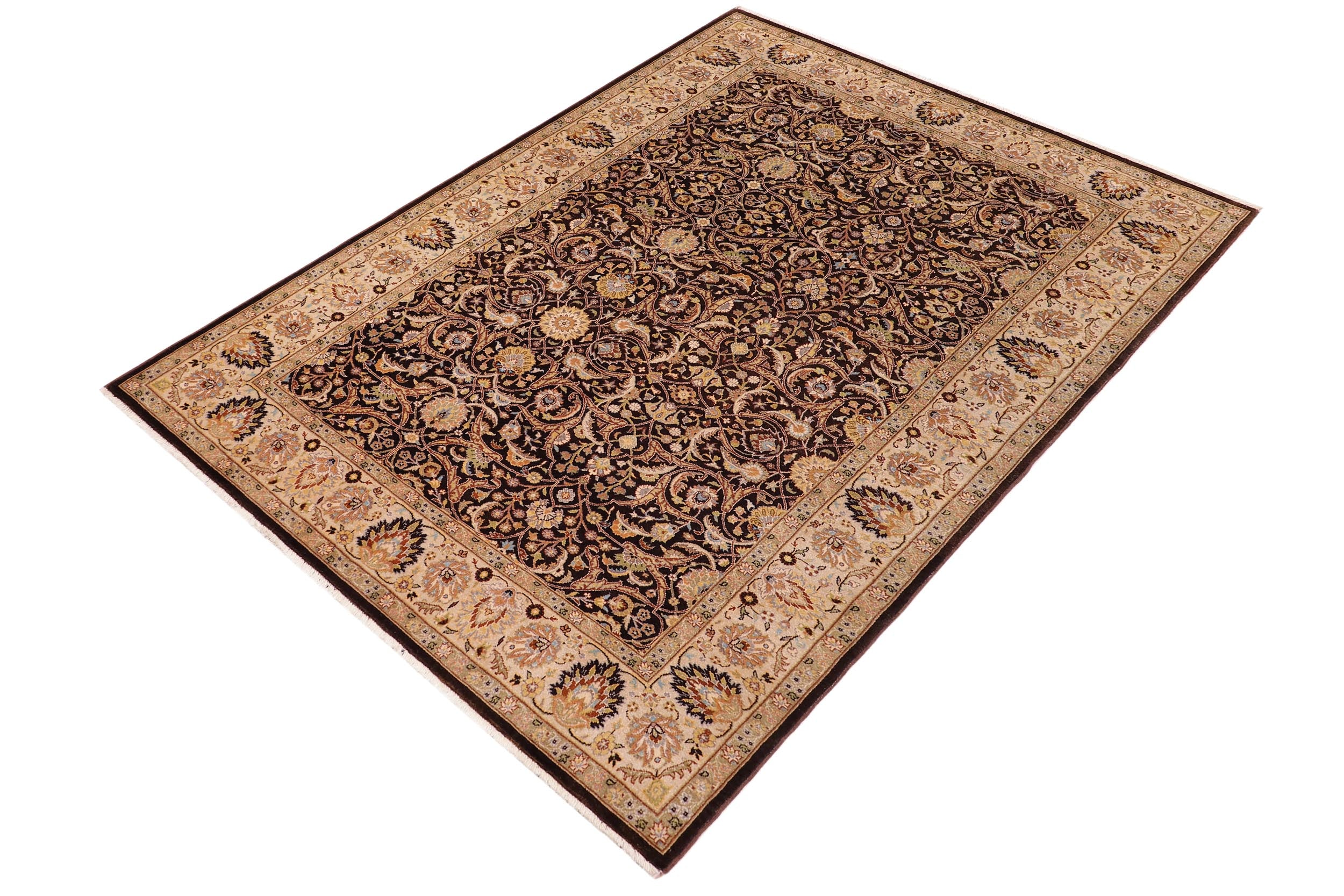 handmade Traditional Design Brown Tan Hand Knotted RECTANGLE 100% WOOL area rug 6' x 9'