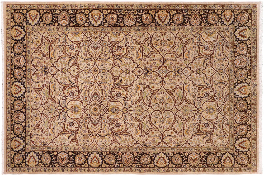 handmade Transitional Design Tan Charcoal Hand Knotted RECTANGLE 100% WOOL area rug 6' x 9'