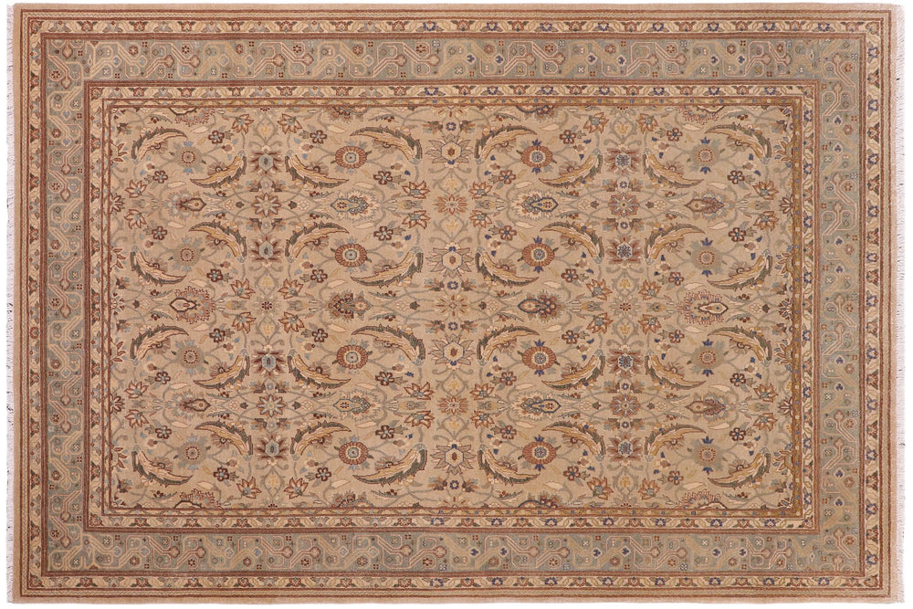 handmade Transitional Lahore Lt. Gray Lt. Green Hand Knotted RECTANGLE 100% WOOL area rug 6' x 9'