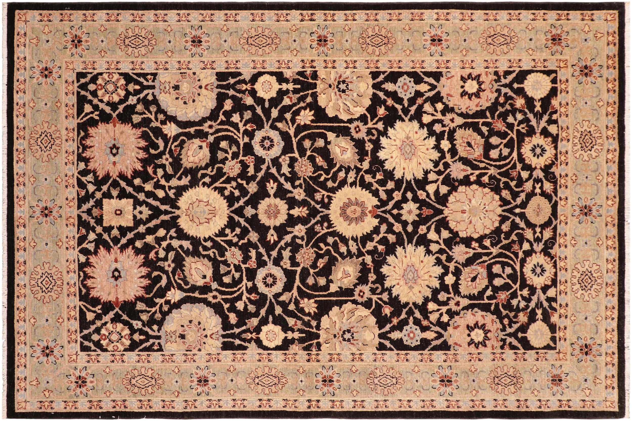 handmade Traditional Kafkaz Black Green Hand Knotted RECTANGLE 100% WOOL area rug 6x9