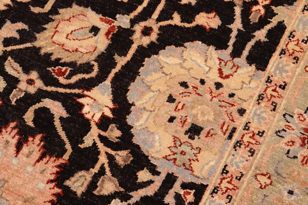 handmade Traditional Lahore Black Green Hand Knotted RECTANGLE 100% WOOL area rug 6 x 9