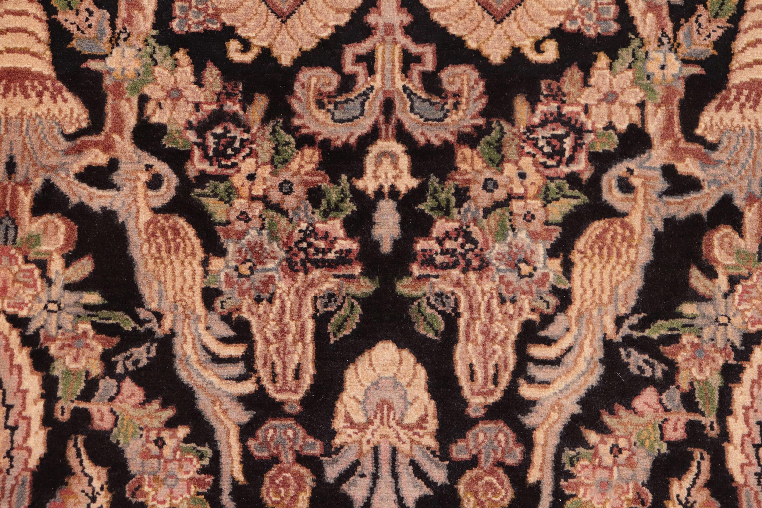 handmade Transitional Kashan Black Gold Hand Knotted RECTANGLE 100% WOOL area rug 6x9