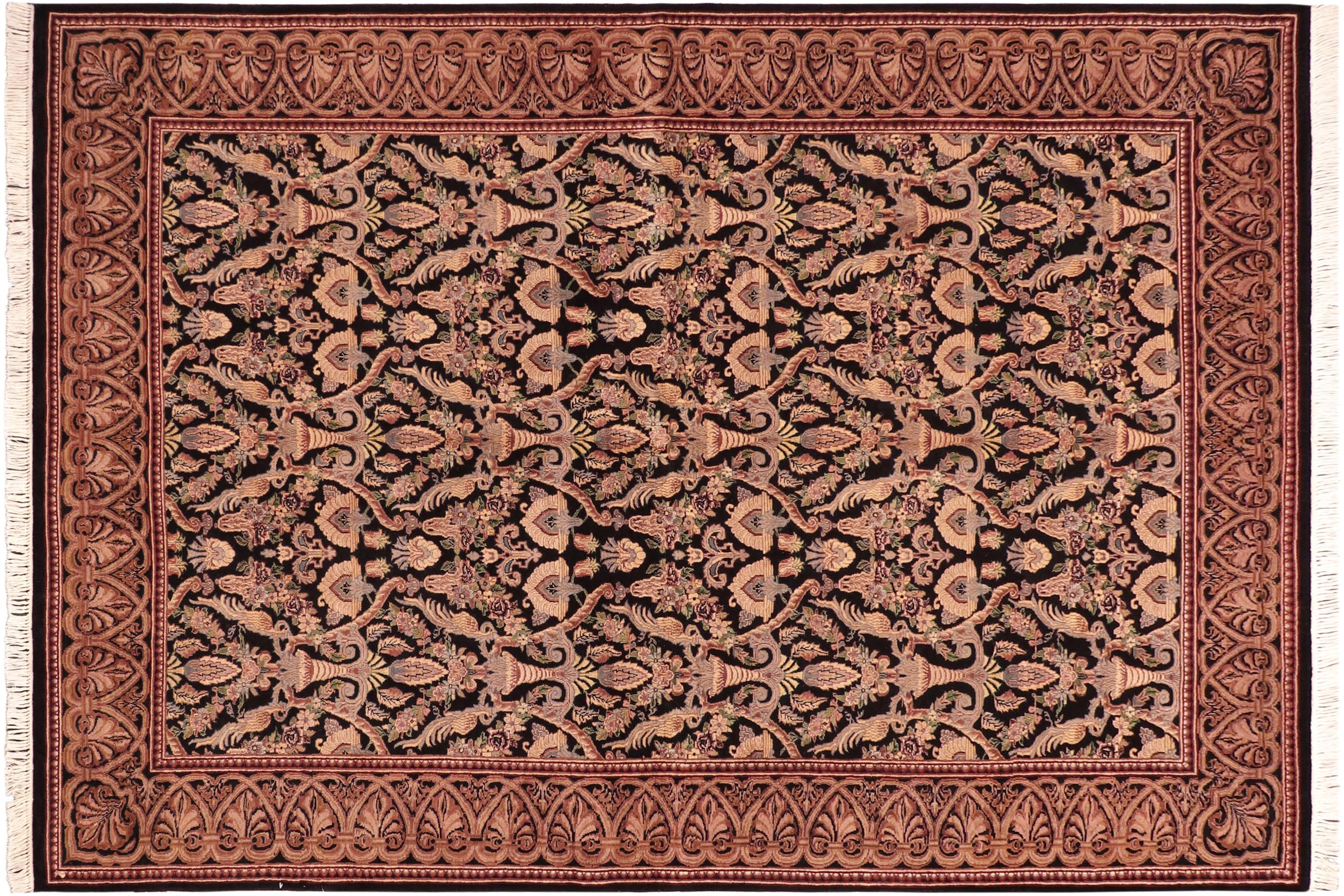 handmade Transitional Kashan Black Gold Hand Knotted RECTANGLE 100% WOOL area rug 6x9