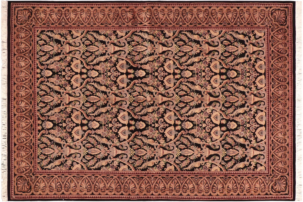 handmade Transitional Kashan Black Gold Hand Knotted RECTANGLE 100% WOOL area rug 6x9