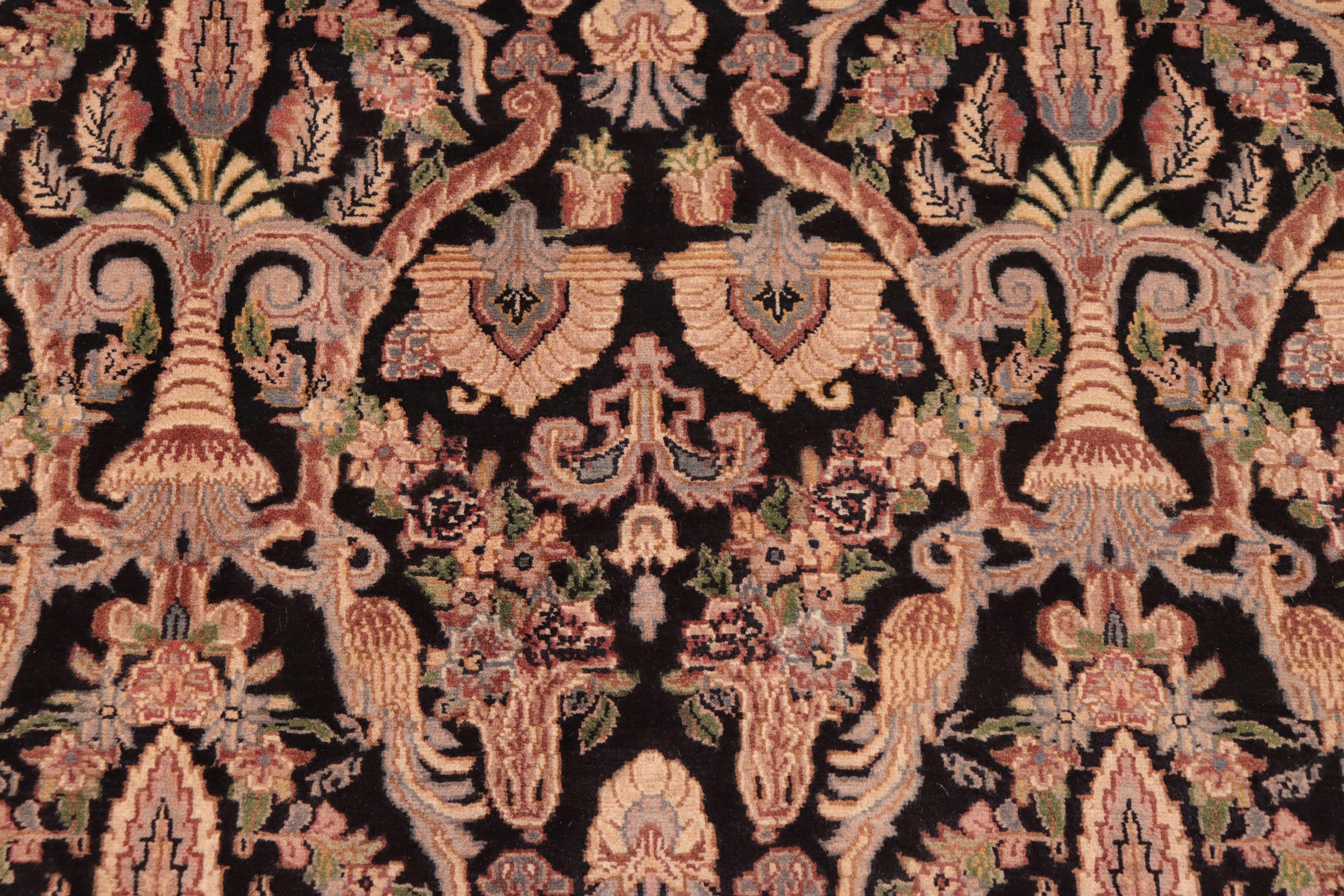 handmade Transitional Kashan Black Gold Hand Knotted RECTANGLE 100% WOOL area rug 6x9