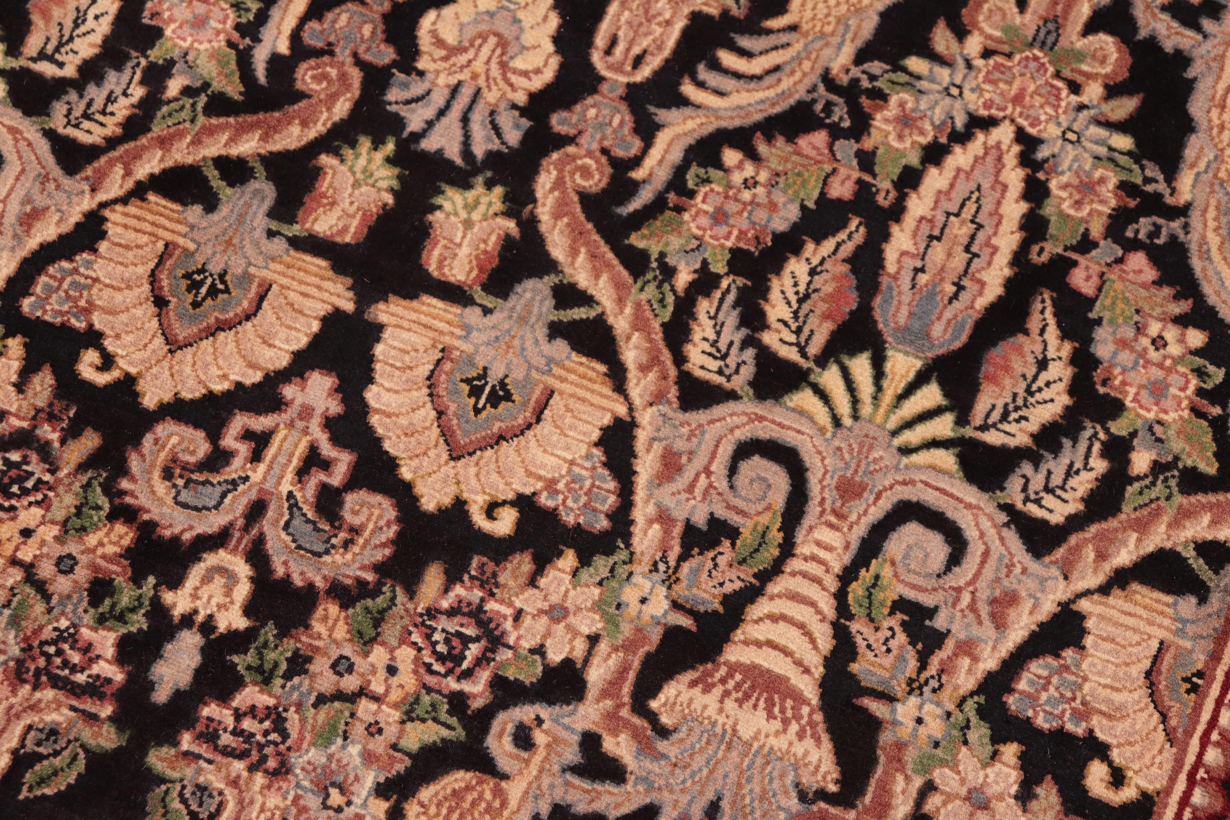 handmade Transitional Kashan Black Gold Hand Knotted RECTANGLE 100% WOOL area rug 6x9