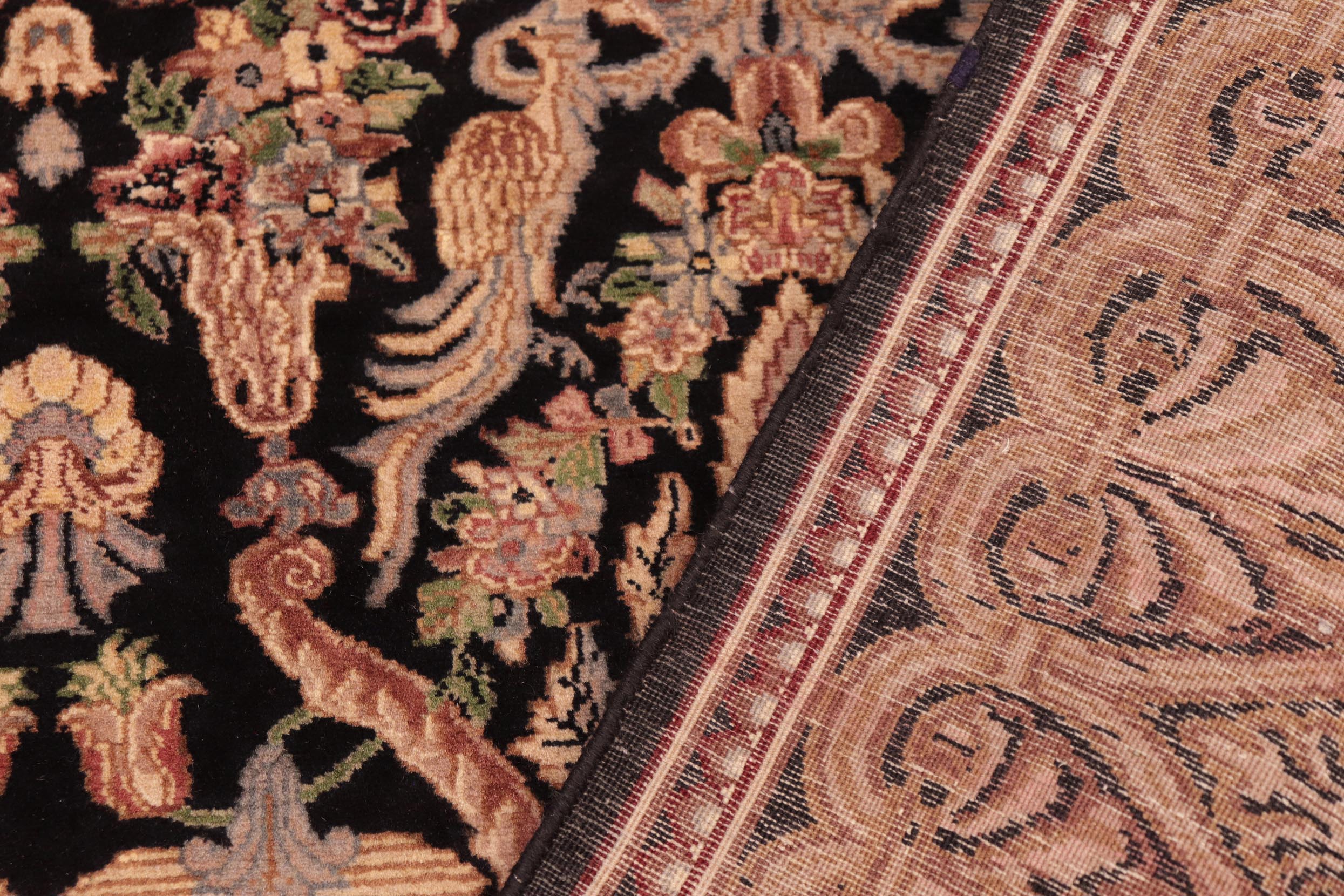 handmade Transitional Kashan Black Gold Hand Knotted RECTANGLE 100% WOOL area rug 6x9
