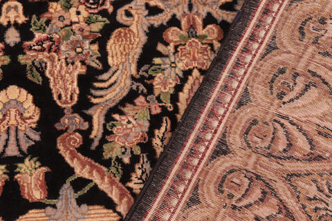 handmade Transitional Kashan Black Gold Hand Knotted RECTANGLE 100% WOOL area rug 6x9