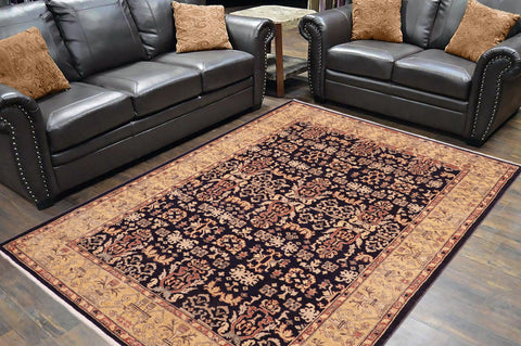 handmade Transitional Kafkaz Blue Gold Hand Knotted RECTANGLE 100% WOOL area rug 6' x 9'