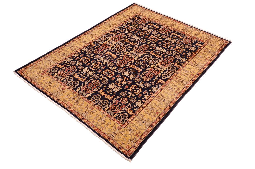 handmade Transitional Kafkaz Blue Gold Hand Knotted RECTANGLE 100% WOOL area rug 6 x 9