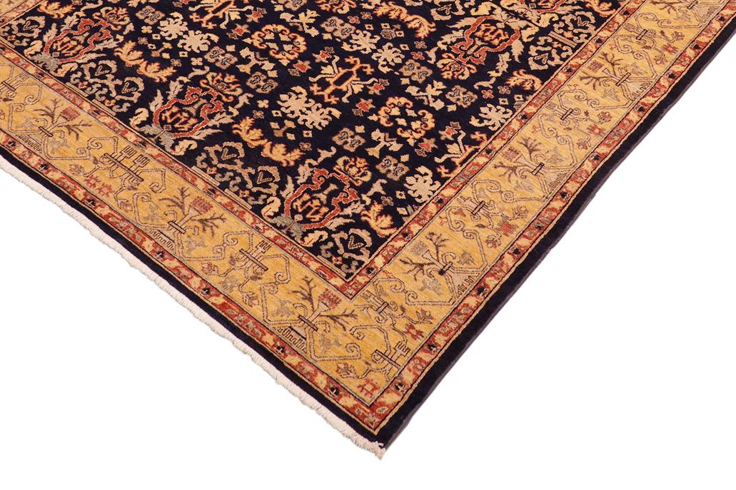 handmade Transitional Kafkaz Blue Gold Hand Knotted RECTANGLE 100% WOOL area rug 6 x 9