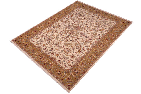 handmade Traditional Design Ivory Lt. Green Hand Knotted RECTANGLE 100% WOOL area rug 6' x 9'