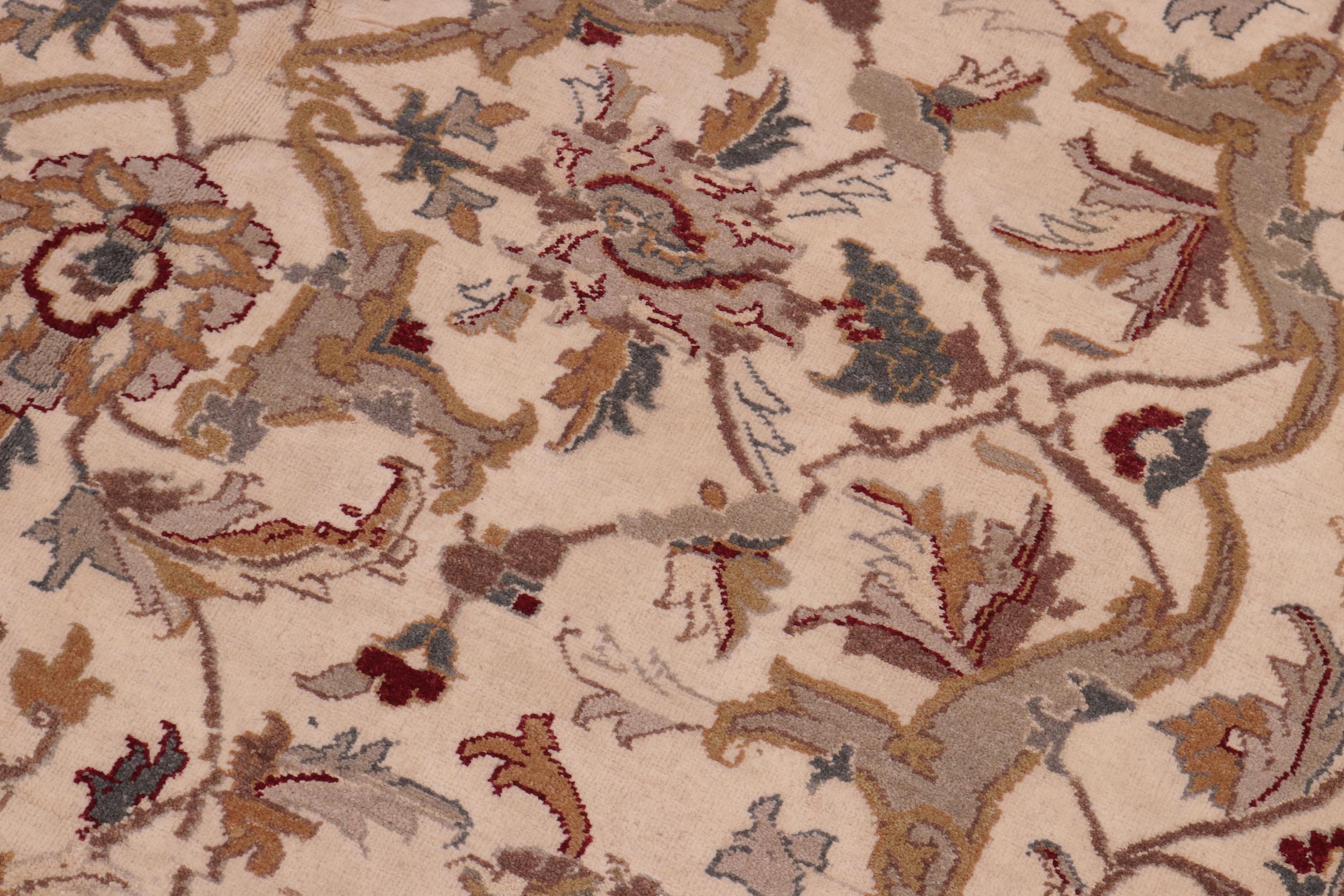 handmade Traditional Design Ivory Lt. Green Hand Knotted RECTANGLE 100% WOOL area rug 6' x 9'
