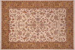 handmade Traditional Design Ivory Lt. Green Hand Knotted RECTANGLE 100% WOOL area rug 6' x 9'