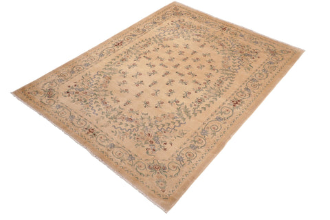 handmade Transitional Kafkaz Tan Green Hand Knotted RECTANGLE 100% WOOL area rug 6' x 9'