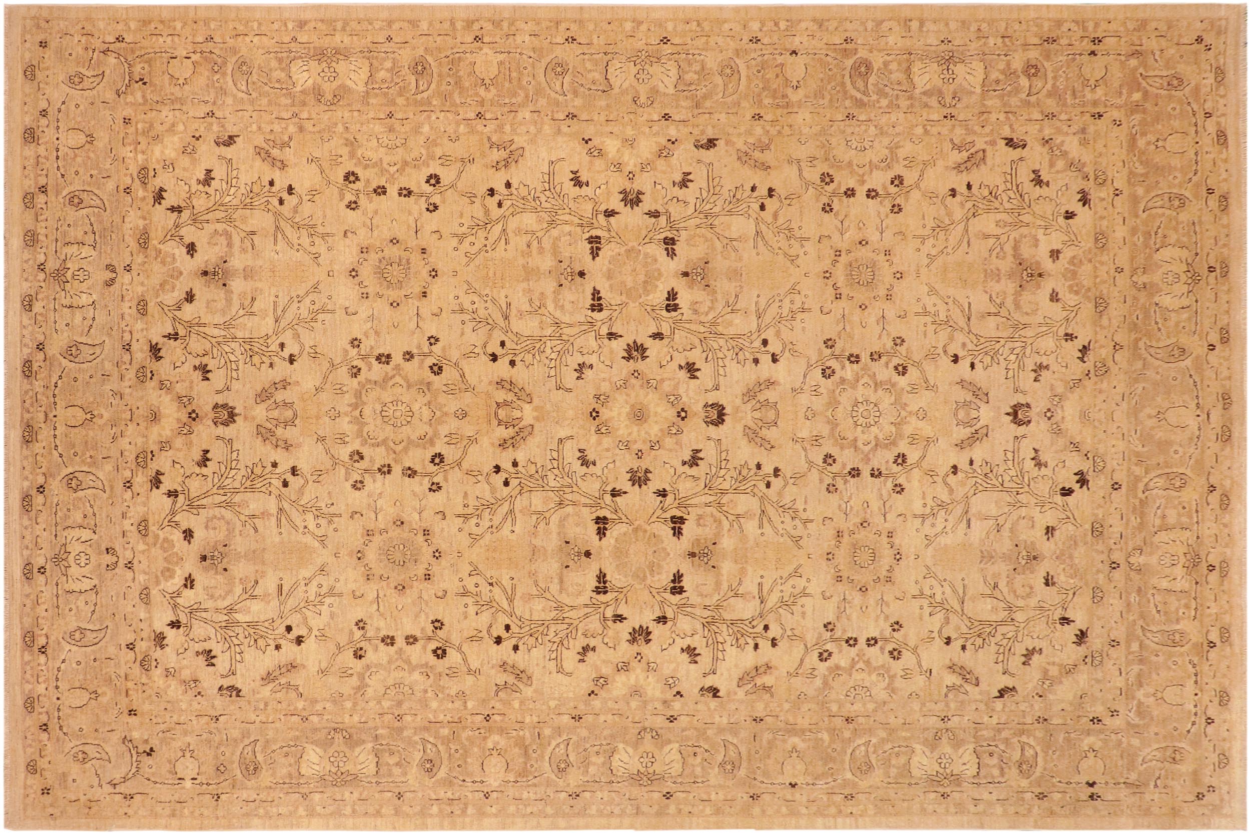 handmade Transitional Kafkaz Tan Brown Hand Knotted RECTANGLE 100% WOOL area rug 10' x 13'