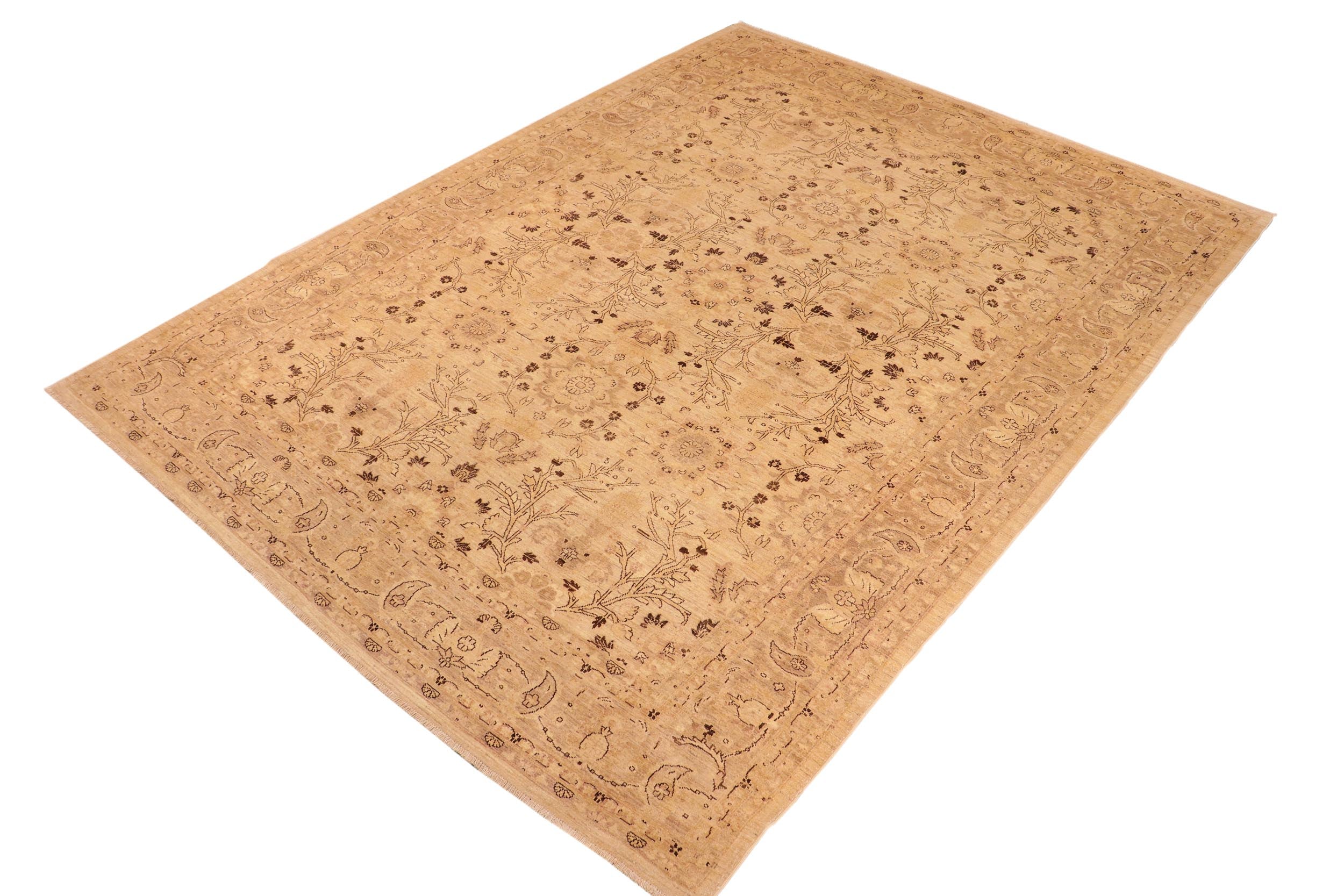 handmade Transitional Kafkaz Tan Brown Hand Knotted RECTANGLE 100% WOOL area rug 10' x 13'
